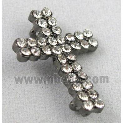 bracelet bar, cross, alloy bead with rhinestone, black