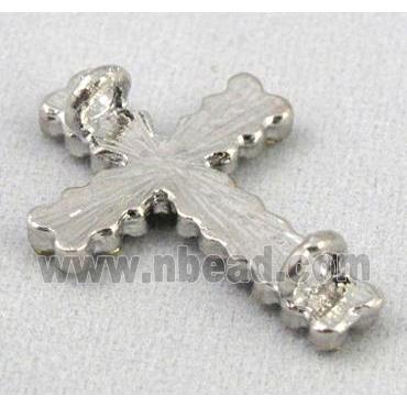 bracelet bar, cross, alloy bead with rhinestone, platinum plated