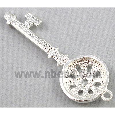 alloy pendant with rhinestone, key, silver