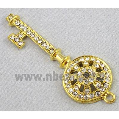 alloy pendant with rhinestone, key, gold