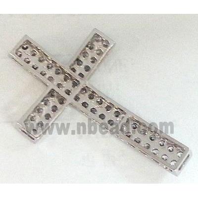 bracelet bar, copper cross with zircon rhinestone, platinum plated