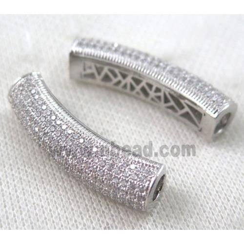 copper tube beads pave zircon, platinum plated