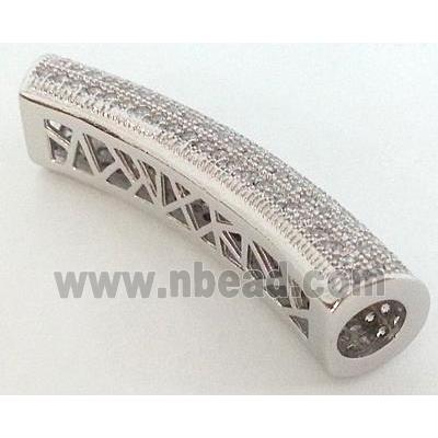 copper tube beads pave zircon, platinum plated