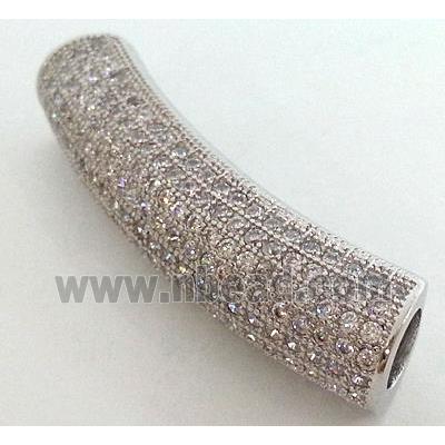 copper tube beads pave zircon, platinum plated