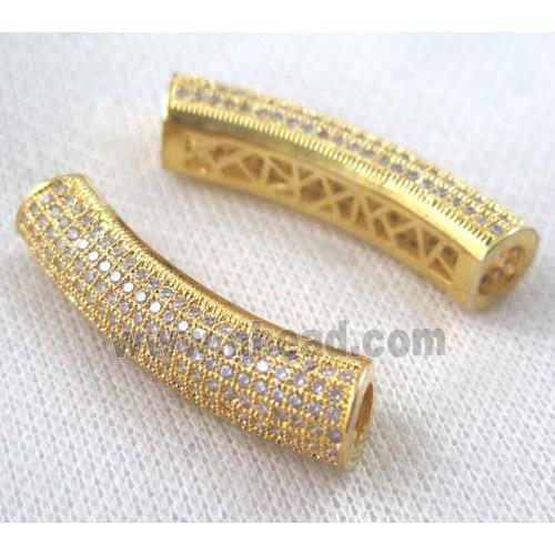 copper tube beads pave zircon, gold plated