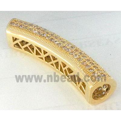 copper tube beads pave zircon, gold plated