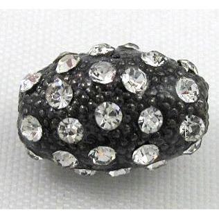 alloy bead, pave rhinestone, oval, black