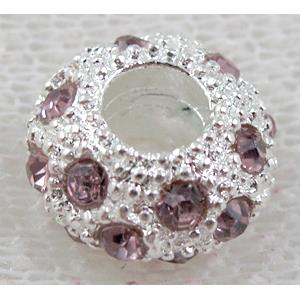 alloy bead with rhinestone, silver plated