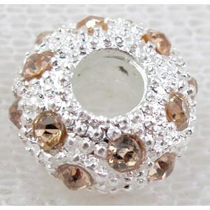 alloy bead with rhinestone, silver plated