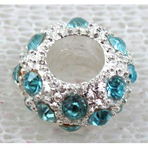 alloy bead with rhinestone, silver plated