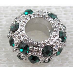 alloy bead with rhinestone, platinum plated