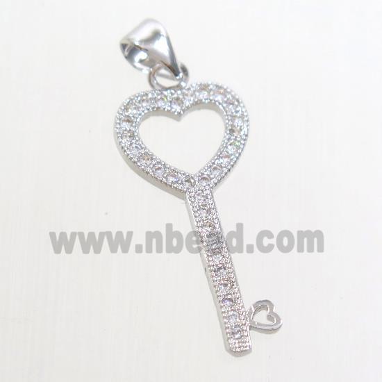 Zircon, copper pendant, key, platinum plated