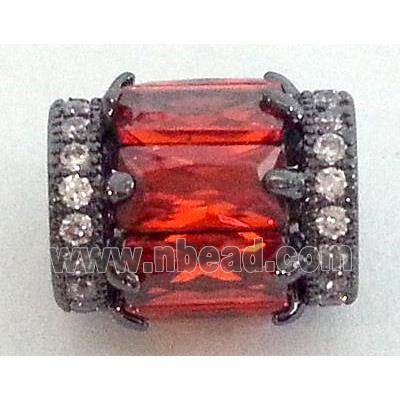 paved zircon copper spacer bead, red, black plated