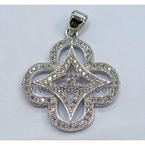 paved zircon copper pendant, platinum plated