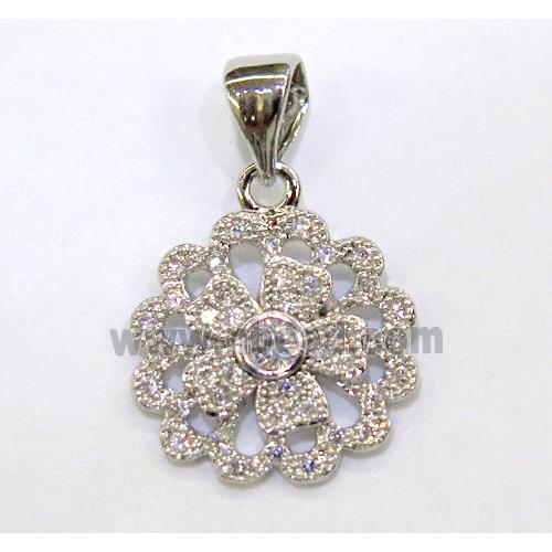 paved zircon copper pendant, platinum plated