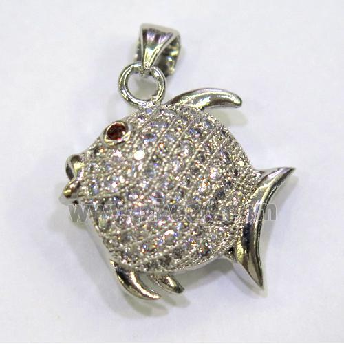 paved zircon copper pendant, platinum plated