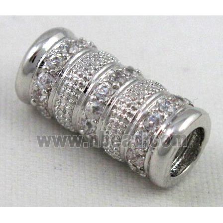 Zircon, bracelet spacer, copper tube bead, platinum plated