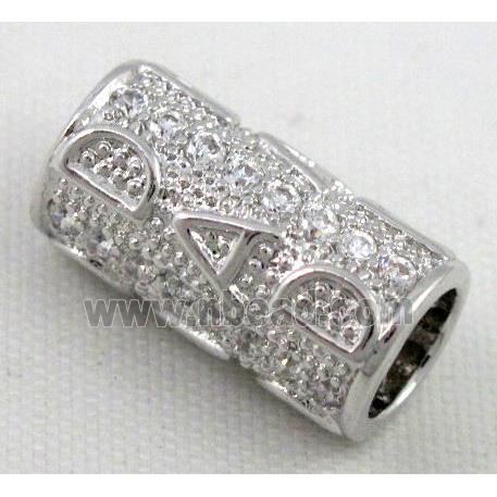 Zircon, bracelet spacer, copper tube bead, platinum plated