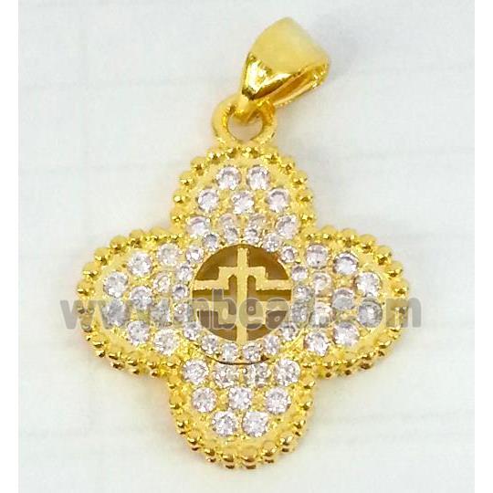 Copper Clover Pendant Pave Zircon Gold Plated