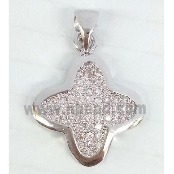 Copper Clover Pendant Pave Zircon Platinum Plated