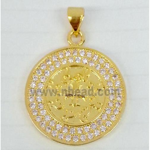 Copper Circle Pendant Pave Zircon Gold Plated