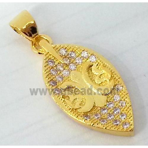 Zircon, copper pendant, gold plated