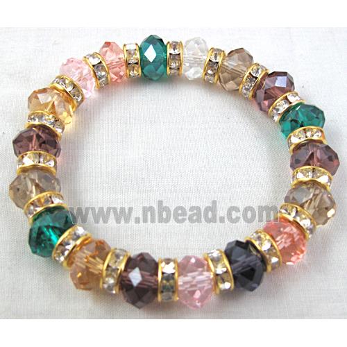 Chinese Crystal Glass Bracelet, rhinestone, stretchy, mix color