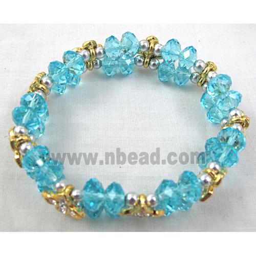 Chinese Crystal Glass Bracelet, rhinestone, stretchy, aqua