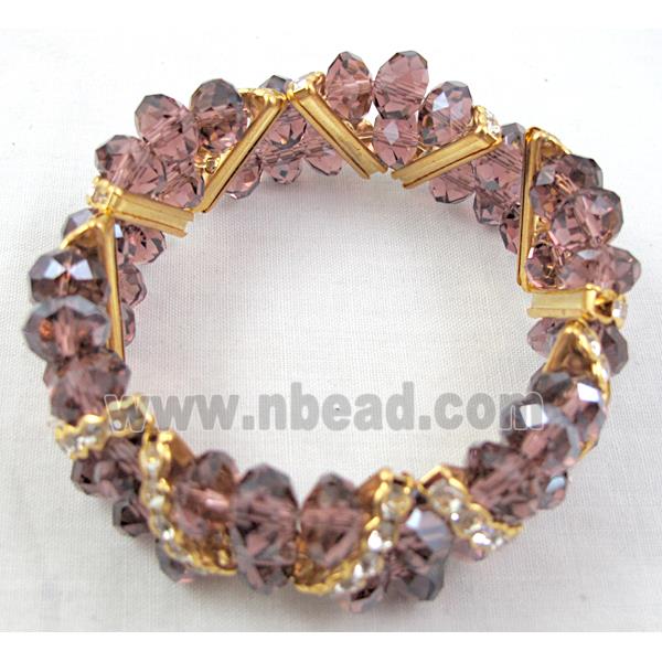 Chinese Crystal Glass Bracelet, rhinestone, stretchy, purple