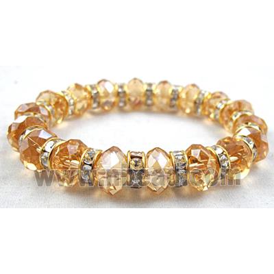 Chinese Crystal Glass Bracelet, rhinestone, stretchy, champagne