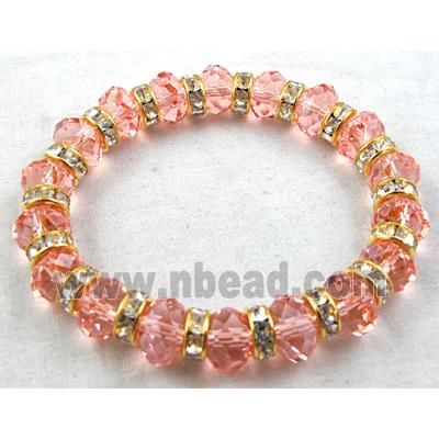 Chinese Crystal Glass Bracelet, rhinestone, stretchy, rose-pink