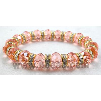 Chinese Crystal Glass Bracelet, rhinestone, stretchy, rose-pink