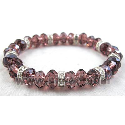 Chinese Crystal Glass Bracelet, rhinestone, stretchy, purple