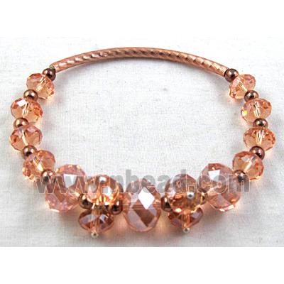 Chinese Crystal Glass Bracelet, stretchy, rose-pink