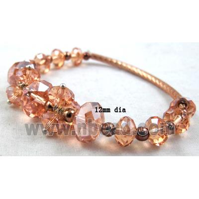 Chinese Crystal Glass Bracelet, stretchy, rose-pink