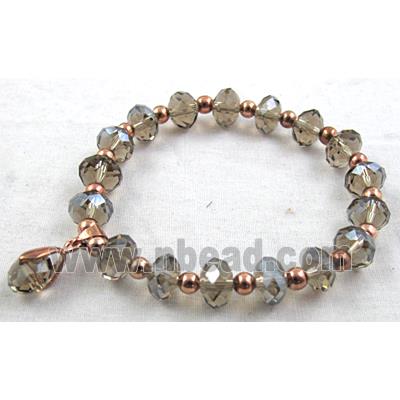 Chinese Crystal Glass Bracelet, stretchy, smoky