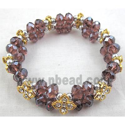 Chinese Crystal Glass Bracelet, rhinestone, stretchy, purple