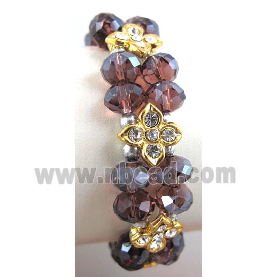 Chinese Crystal Glass Bracelet, rhinestone, stretchy, purple