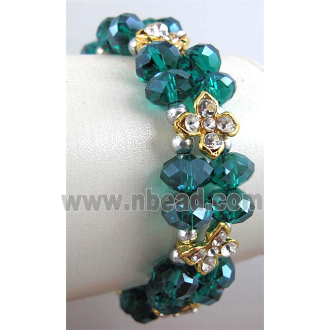 Chinese Crystal Glass Bracelet, rhinestone, stretchy, peacock-blue