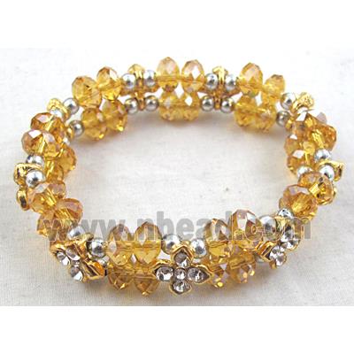 Chinese Crystal Glass Bracelet, rhinestone, stretchy, yellow