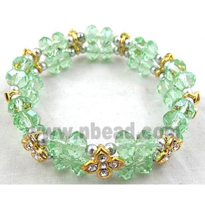 Chinese Crystal Glass Bracelet, rhinestone, stretchy, lt.green