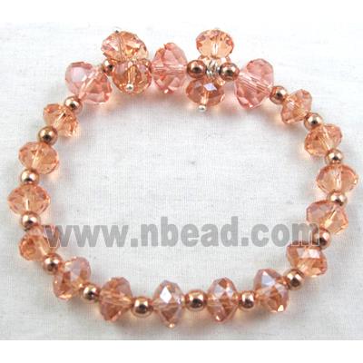 Chinese Crystal Glass Bracelet, stretchy, rose-pink