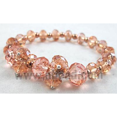 Chinese Crystal Glass Bracelet, stretchy, rose-pink