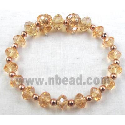 Chinese Crystal Glass Bracelet, stretchy, champagne