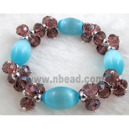 stretchy Bracelet with Chinese crystal beads, cat eye beads