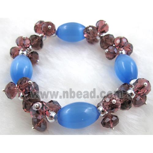 stretchy Bracelet with Chinese crystal beads, cat eye beads