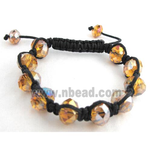 Chinese Crystal Glass Bracelet, resizable, golden