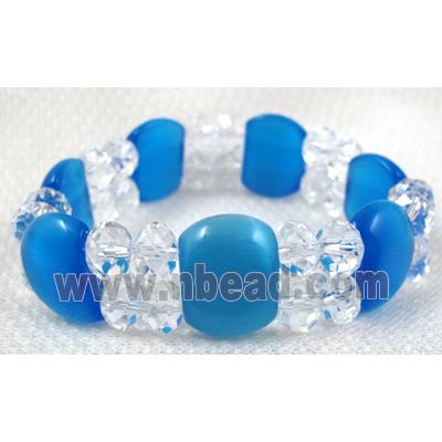 stretchy Bracelet with Chinese crystal beads, cat eye beads