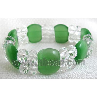 stretchy Bracelet with Chinese crystal beads, cat eye beads, green