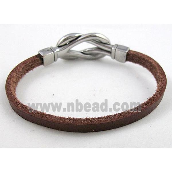 bracelet with leather cord, Stainless steel Magnetic Clasp, coffee